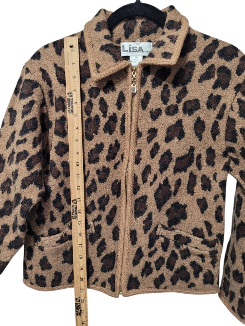 Vintage Lisa International Jacket M Boiled Wool Animal Print Full Zip Pockets - Picture 4 of 11